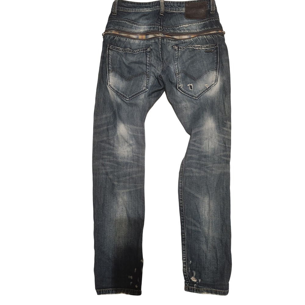 Y2k Energie Style Clash Distressed Blue Wash Denim Jeans W31 L34 Zipper Detail